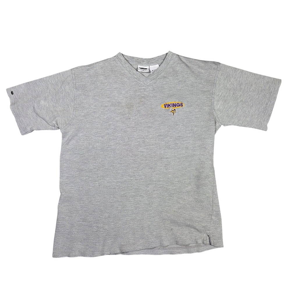 Vintage 1999 Minnesota Vikings The Edge V-Neck Ribbed Shirt Mens Large Gray